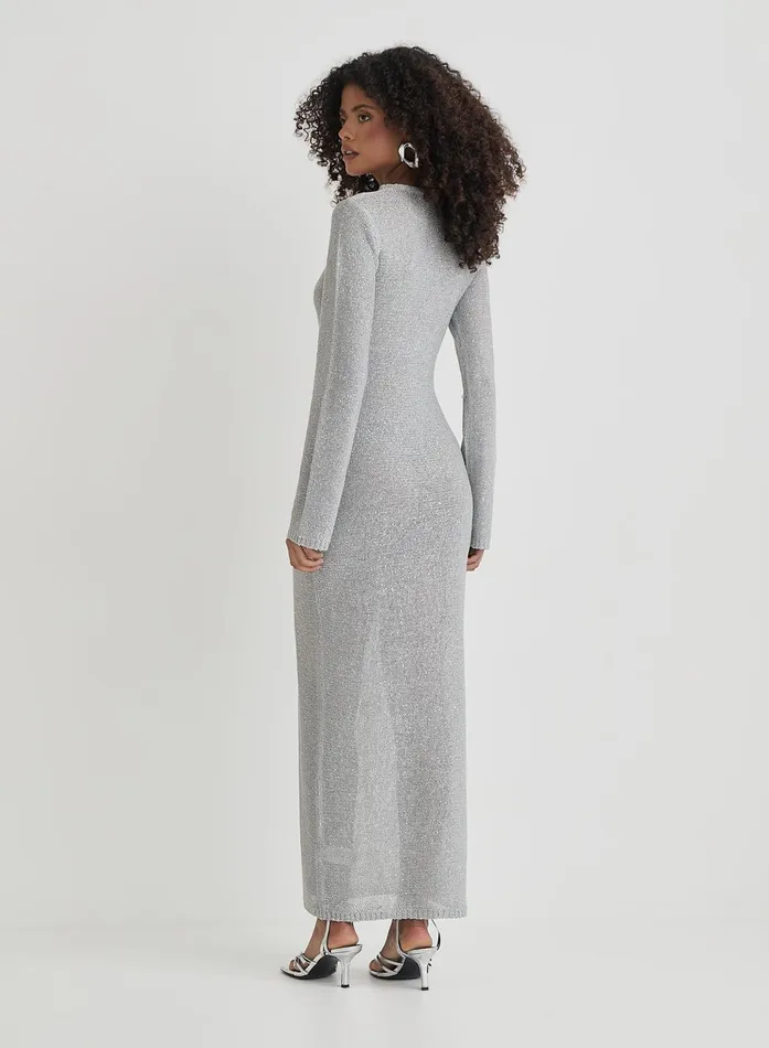Women Silver Sequin Knitted Maxi Dress Sisca 4th and Reckless Knitwear