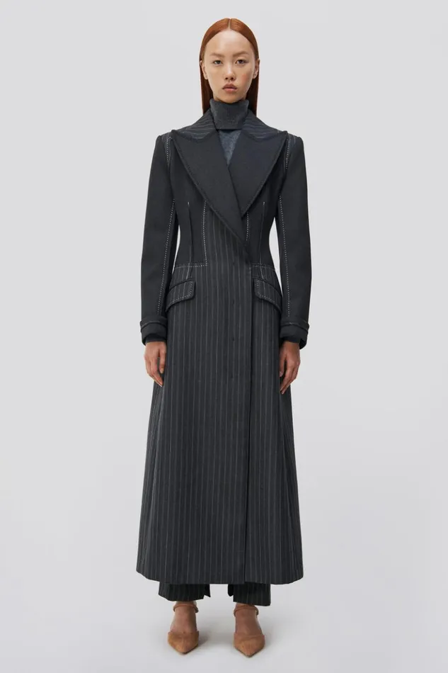 Women Silvia Coat Grey Pinstripe Multi Jonathan Simkhai Jackets and Coats