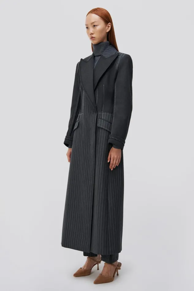 Women Silvia Coat Grey Pinstripe Multi Jonathan Simkhai Jackets and Coats
