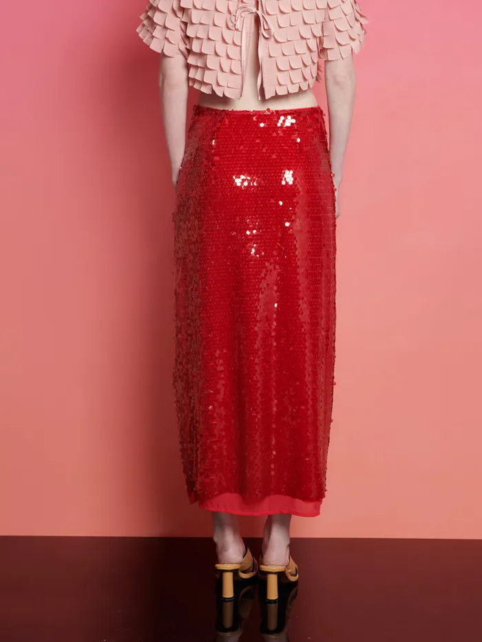 Women Sister Jane Bottoms Ghospell Christina Sequin Midi Skirt Carmin Red