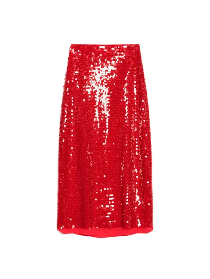 Women Sister Jane Bottoms Ghospell Christina Sequin Midi Skirt Carmin Red