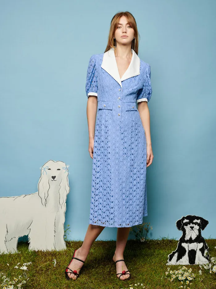 Women Sister Jane Dresses Bella Lace Midi Dress Cornflower Blue