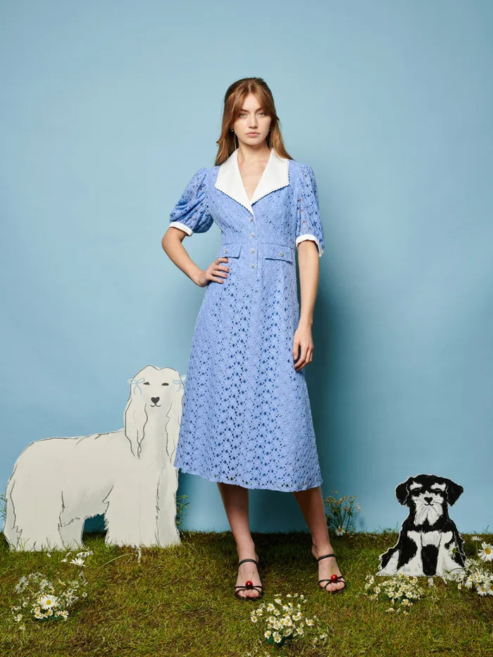 Women Sister Jane Dresses Bella Lace Midi Dress Cornflower Blue