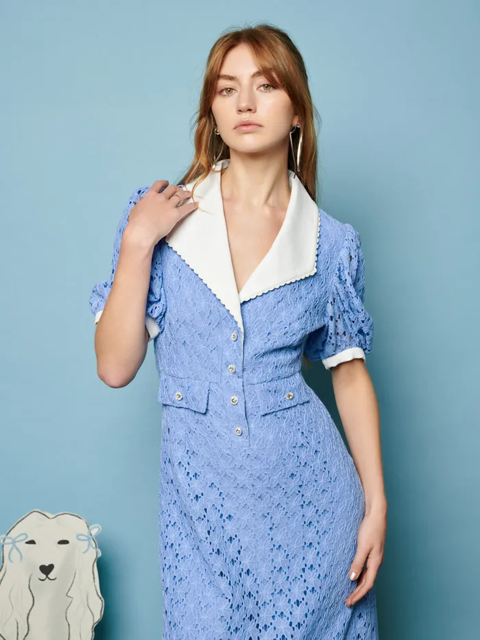 Women Sister Jane Dresses Bella Lace Midi Dress Cornflower Blue