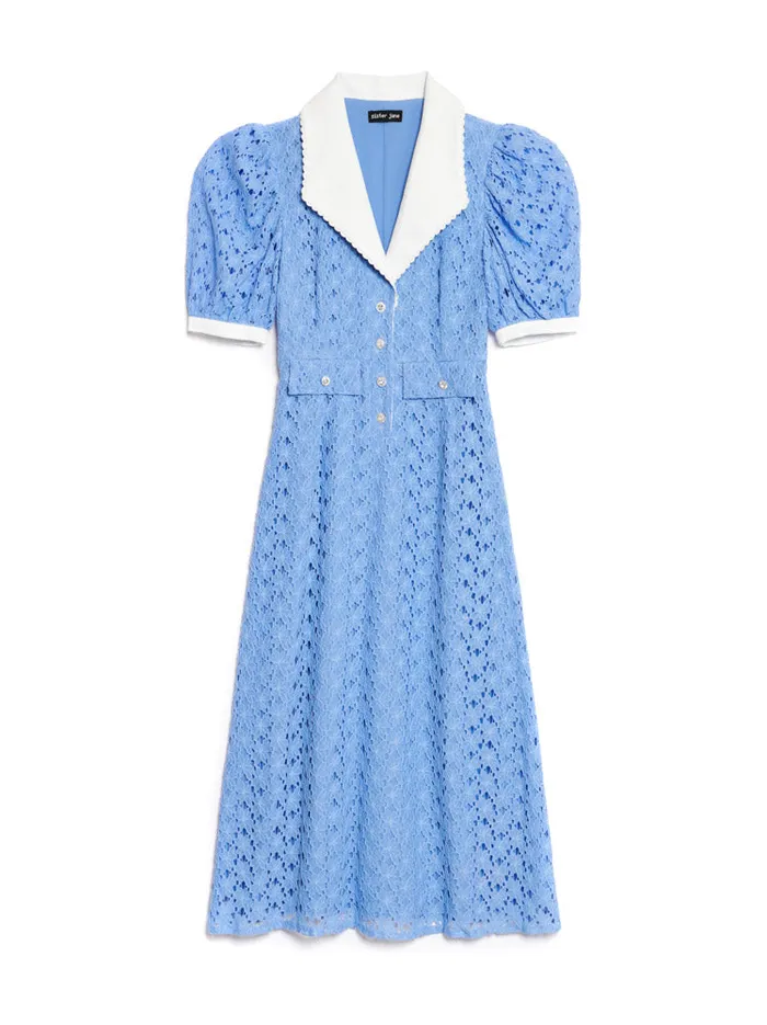 Women Sister Jane Dresses Bella Lace Midi Dress Cornflower Blue