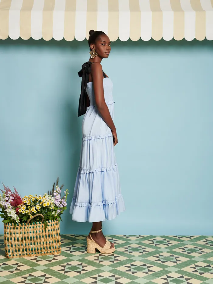 Women Sister Jane Dresses DREAM Grapefruit Bow Midi Dress Pale Blue