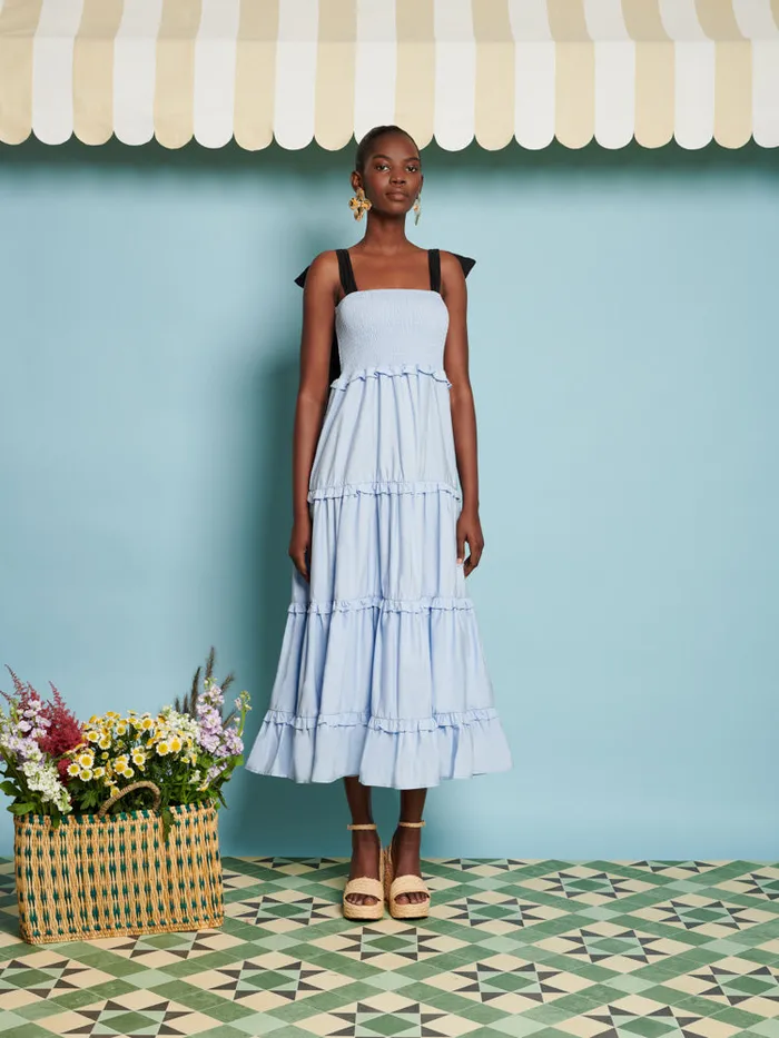 Women Sister Jane Dresses DREAM Grapefruit Bow Midi Dress Pale Blue