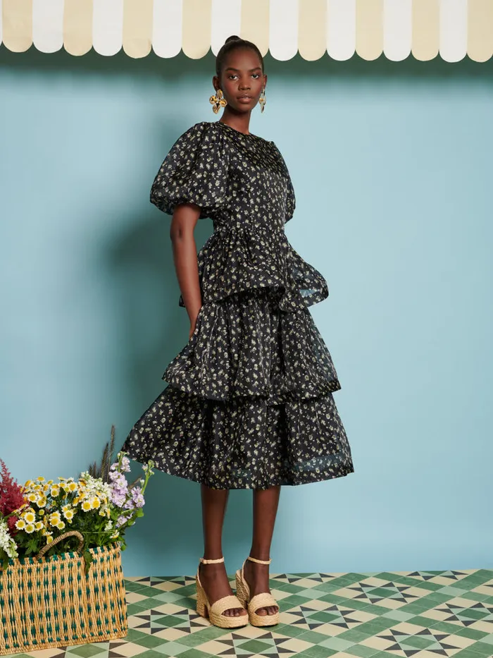 Women Sister Jane Dresses DREAM Noon Flower Tiered Dress Coal Black
