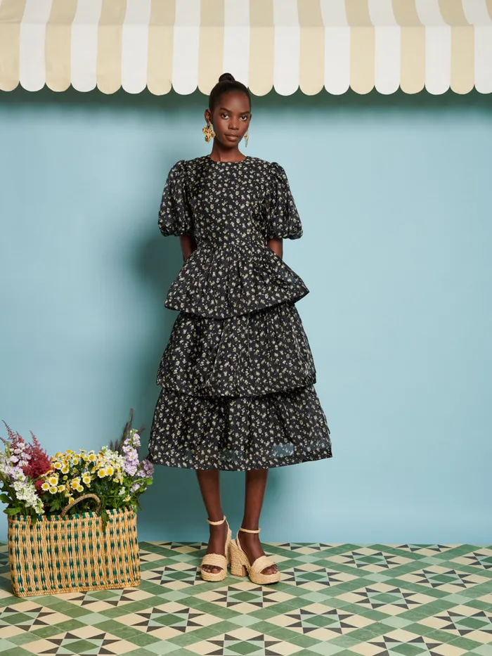 Women Sister Jane Dresses DREAM Noon Flower Tiered Dress Coal Black