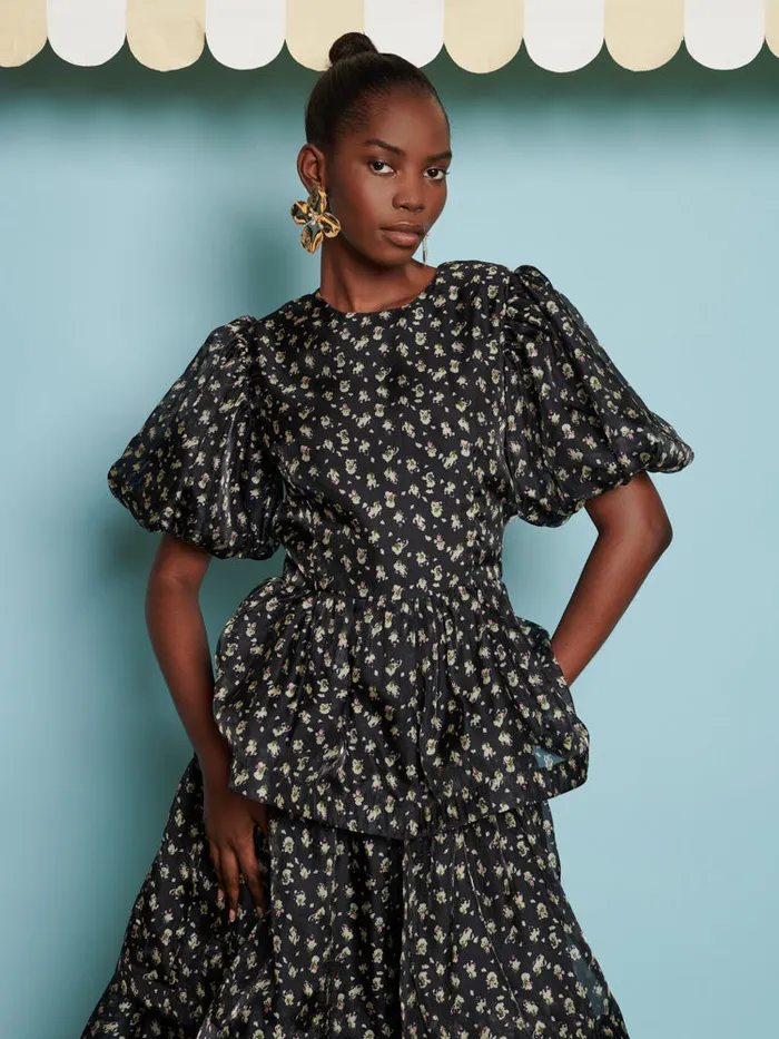 Women Sister Jane Dresses DREAM Noon Flower Tiered Dress Coal Black