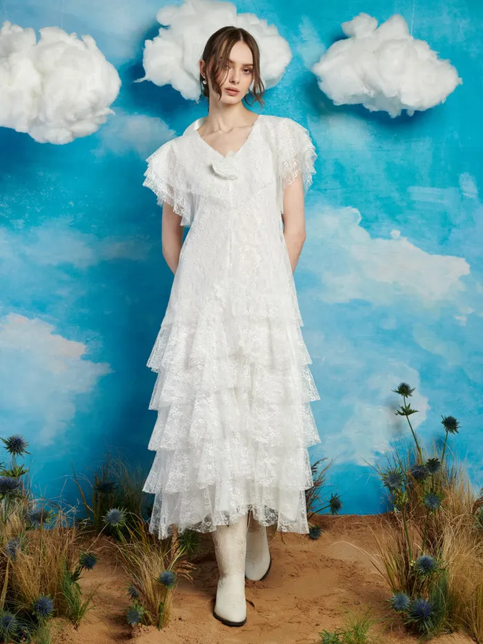 Women Sister Jane Dresses Fleuve Lace Midi Dress Snow White