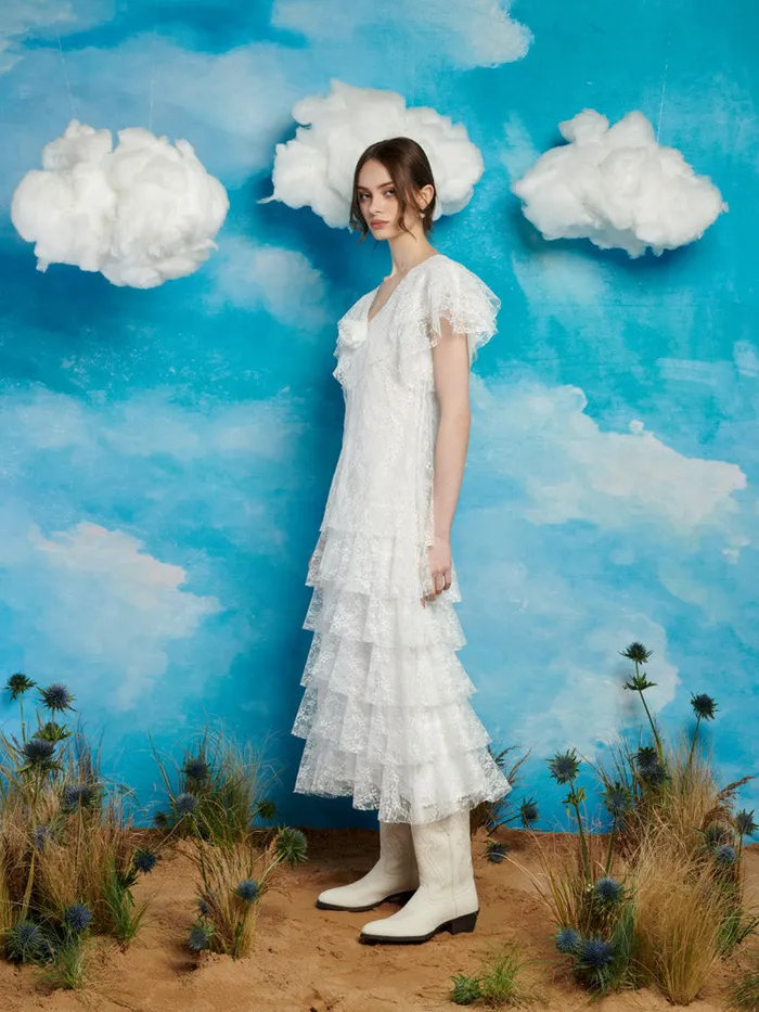Women Sister Jane Dresses Fleuve Lace Midi Dress Snow White