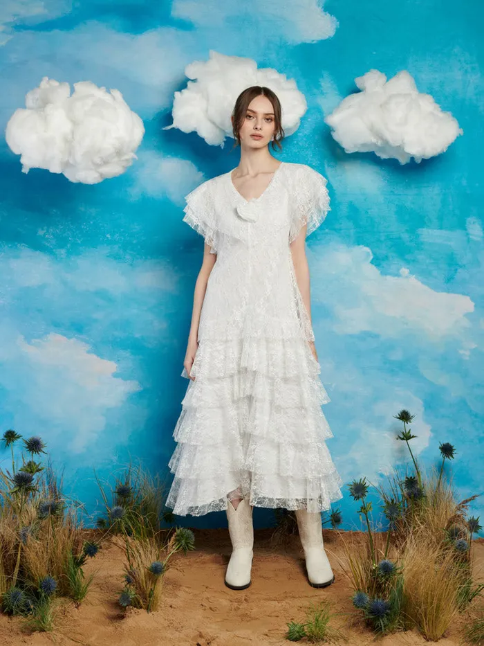 Women Sister Jane Dresses Fleuve Lace Midi Dress Snow White