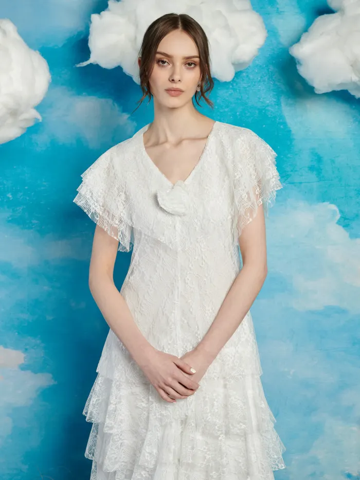 Women Sister Jane Dresses Fleuve Lace Midi Dress Snow White
