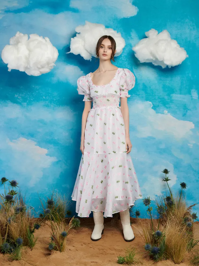 Women Sister Jane Dresses Folk Bow Jacquard Dress Pearl White