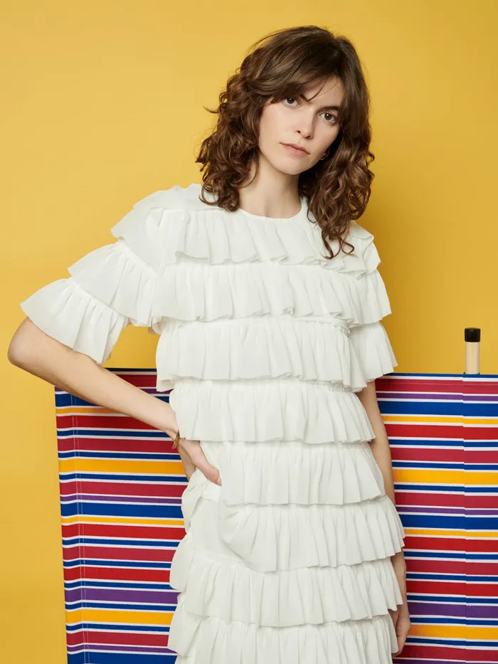 Women Sister Jane Dresses Ghospell Angelica Ruffled Midi Dress Pearled White