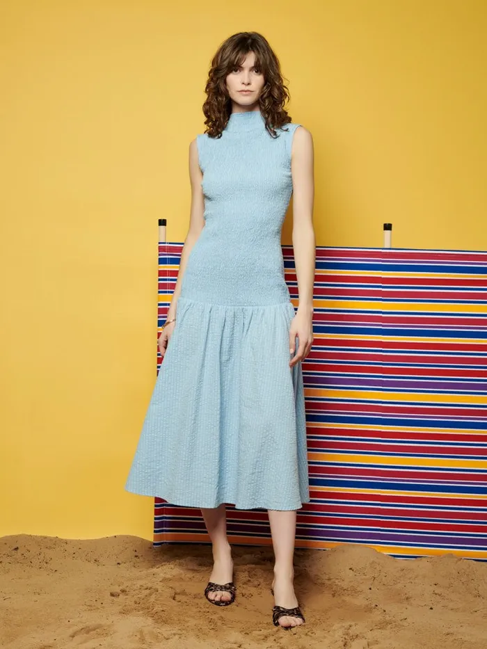 Women Sister Jane Dresses Ghospell Ender Stripe Midi Dress Baby Blue