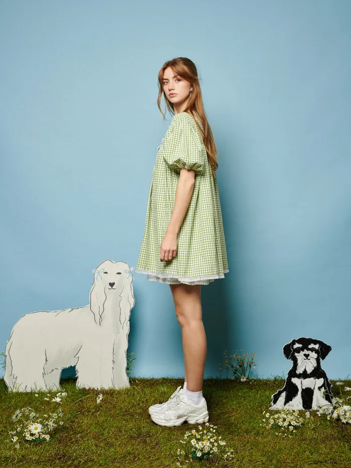 Women Sister Jane Dresses Pet Gingham Mini Dress Fern Green Check