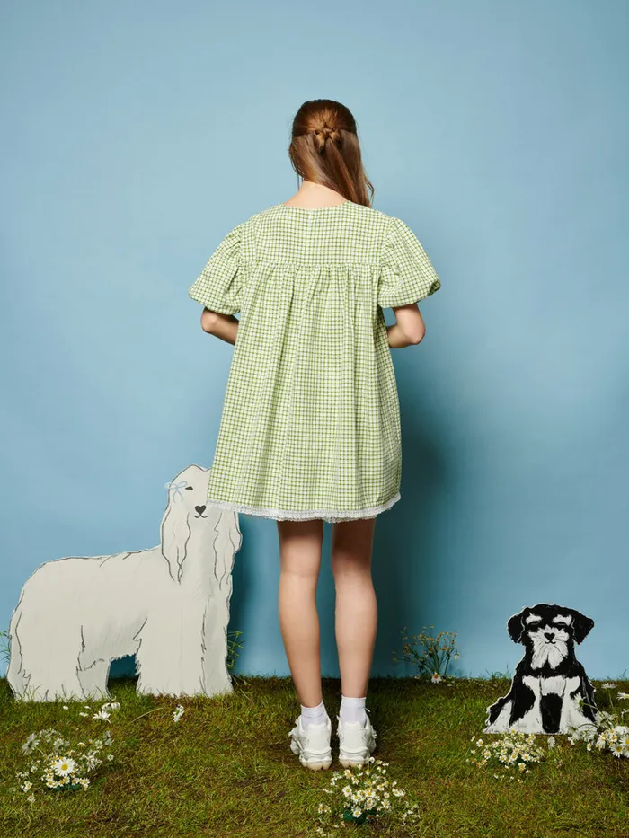 Women Sister Jane Dresses Pet Gingham Mini Dress Fern Green Check