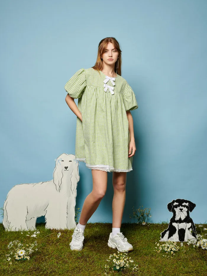 Women Sister Jane Dresses Pet Gingham Mini Dress Fern Green Check