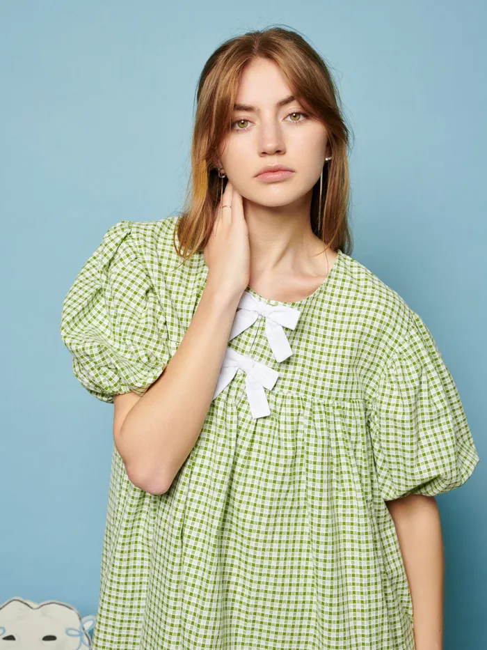 Women Sister Jane Dresses Pet Gingham Mini Dress Fern Green Check