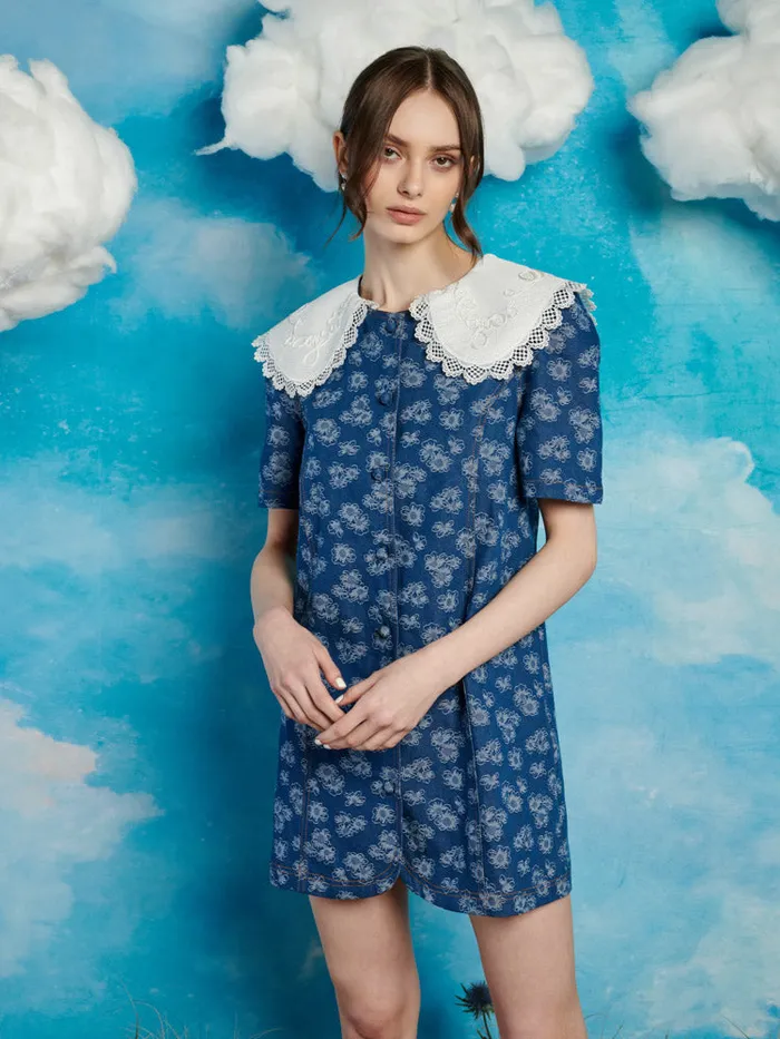 Women Sister Jane Dresses Wildflower Denim Mini Dress Indigo Blue