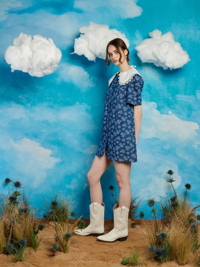 Women Sister Jane Dresses Wildflower Denim Mini Dress Indigo Blue