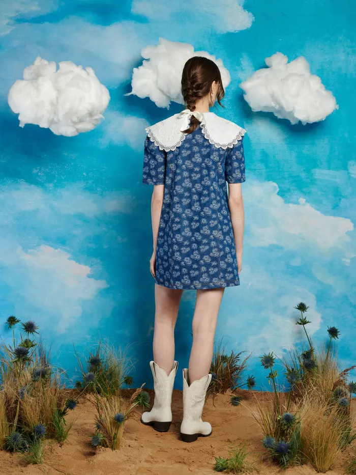 Women Sister Jane Dresses Wildflower Denim Mini Dress Indigo Blue