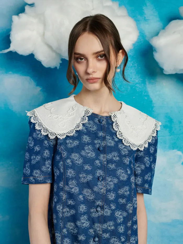 Women Sister Jane Dresses Wildflower Denim Mini Dress Indigo Blue
