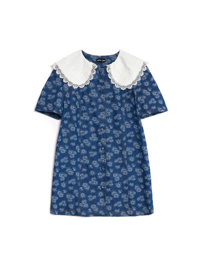Women Sister Jane Dresses Wildflower Denim Mini Dress Indigo Blue