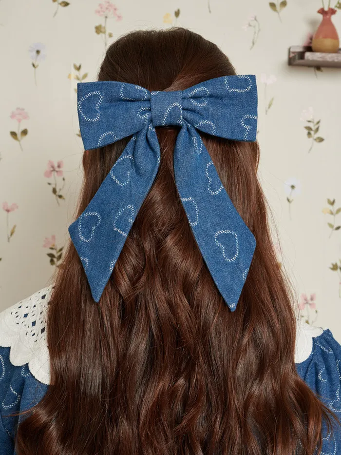 Women Sister Jane Prize Heart Hair Bow Indigo Blue