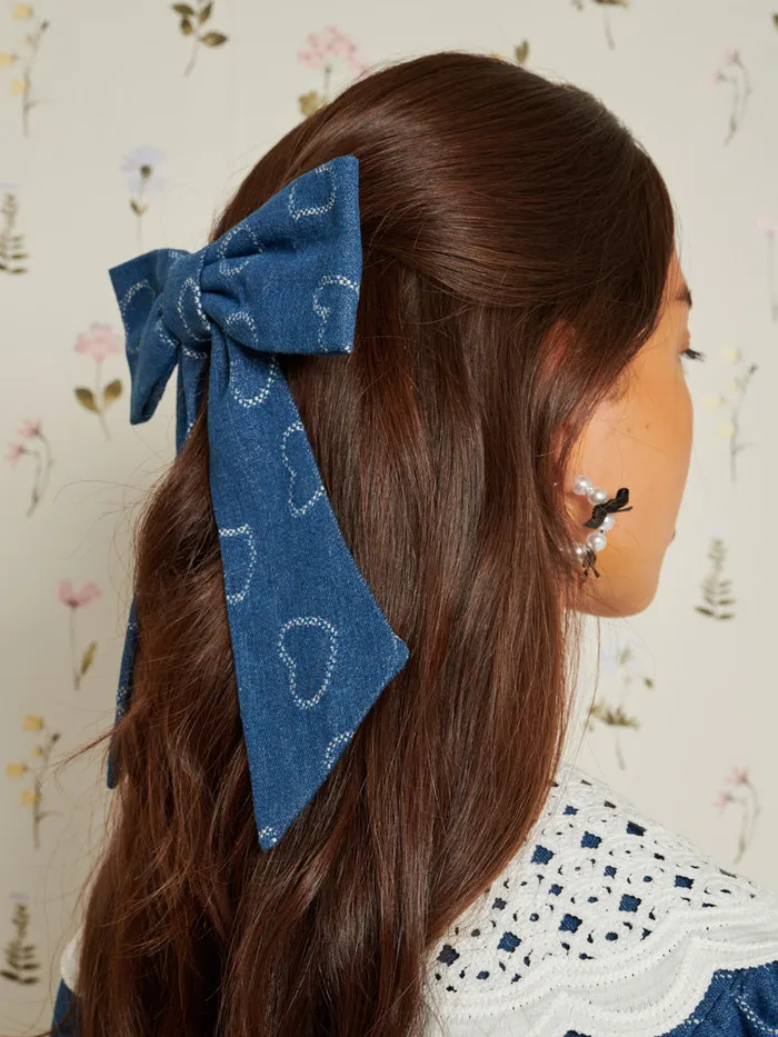 Women Sister Jane Prize Heart Hair Bow Indigo Blue