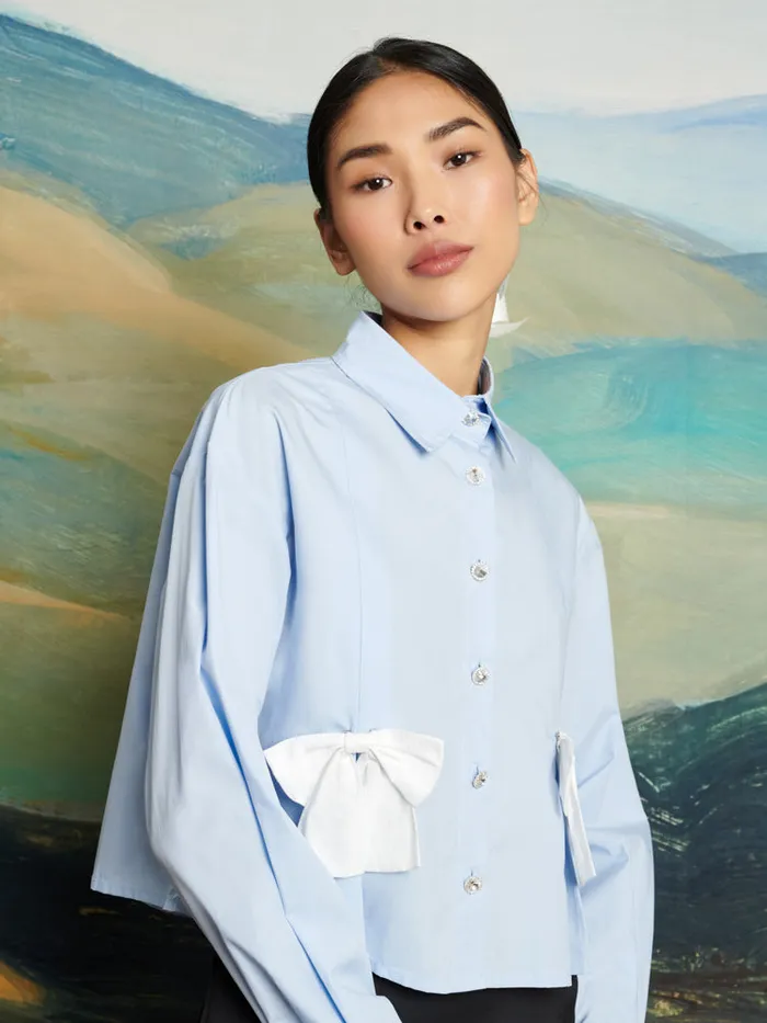 Women Sister Jane Tops DREAM Blue Eyes Bow Shirt Baby Blue