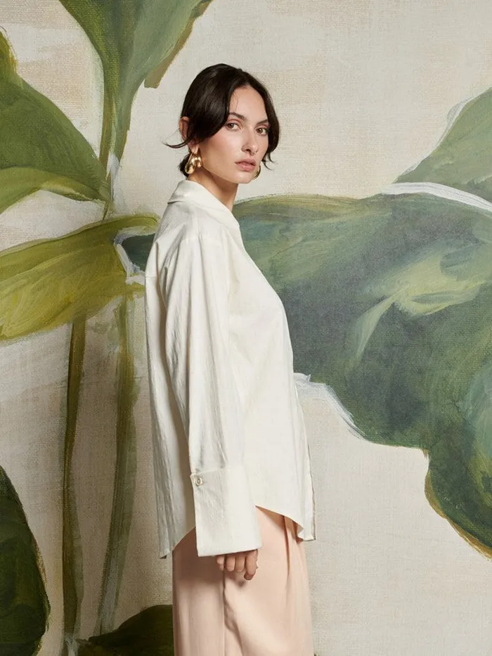 Women Sister Jane Tops Ghospell Lux Zip Front Shirt White Cream