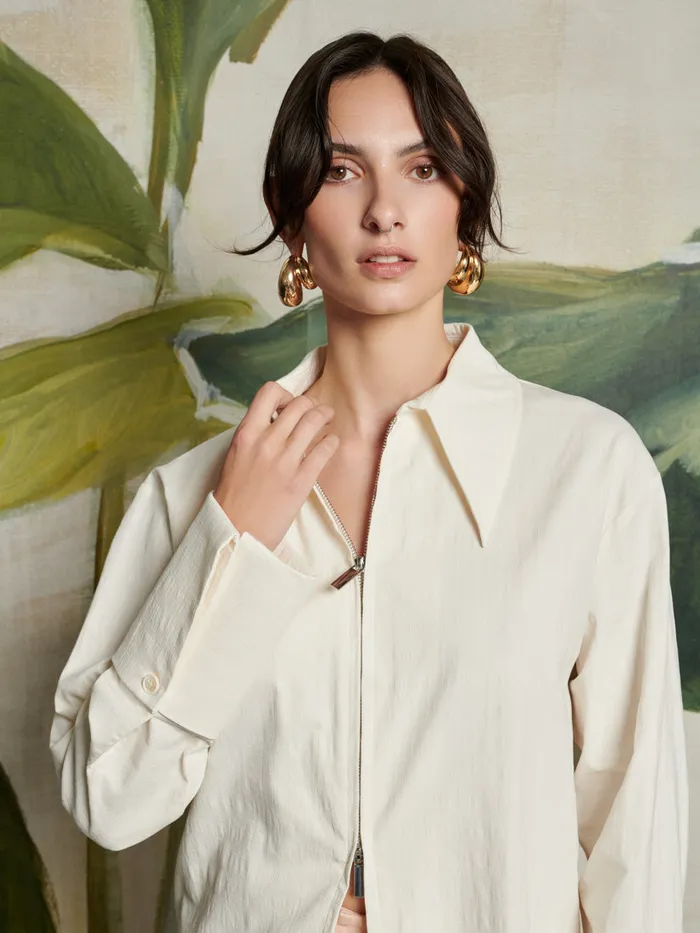 Women Sister Jane Tops Ghospell Lux Zip Front Shirt White Cream