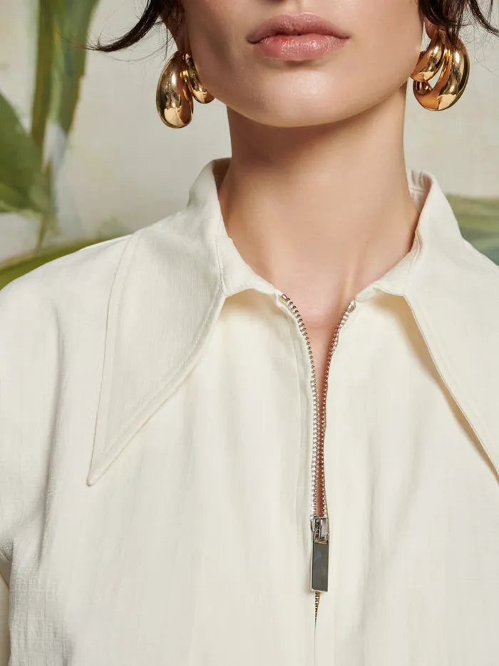 Women Sister Jane Tops Ghospell Lux Zip Front Shirt White Cream