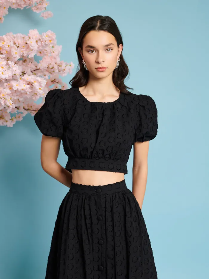 Women Sister Jane Tops Mara Jacquard Bow Top Coal Black