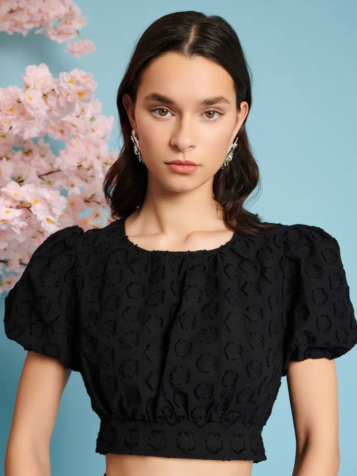 Women Sister Jane Tops Mara Jacquard Bow Top Coal Black
