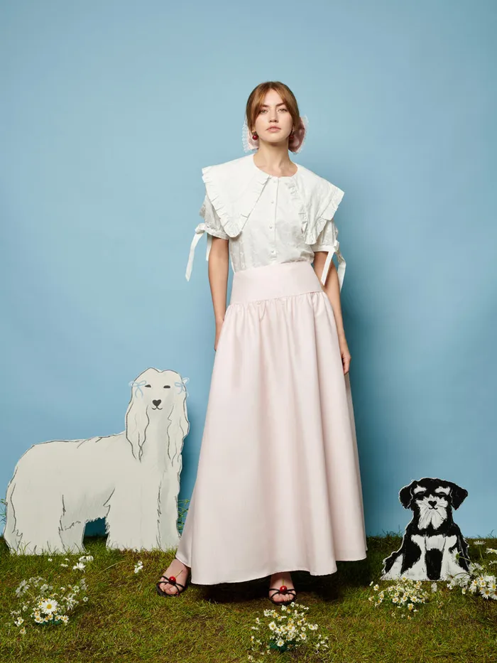 Women Sister Jane Tops Poodle Bow Embroidered Blouse Pearled Ivory