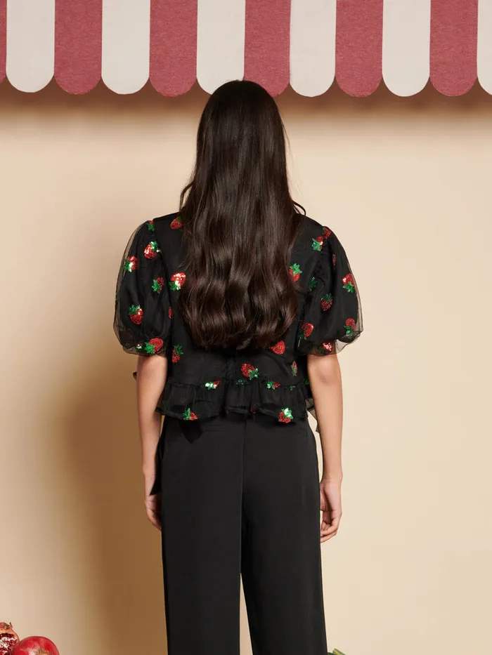 Women Sister Jane Tops Strawberry Sequin Top Coal Black