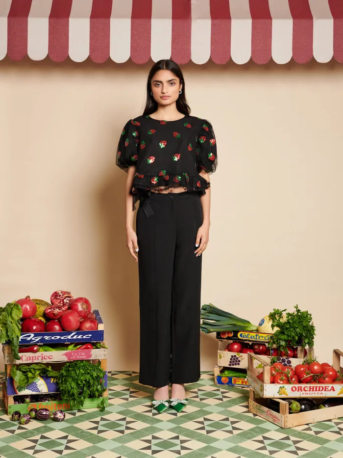 Women Sister Jane Tops Strawberry Sequin Top Coal Black