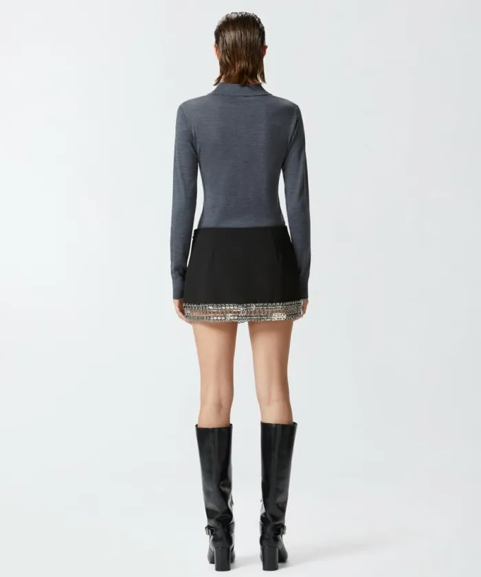 Women Skirts Pinko Crepe Mini Skirt With Metallic Embroidery At The Bottom Limo Black Women Skirts Pinko Crepe Mini Skirt With Metallic Embroidery At The Bottom Limo Black