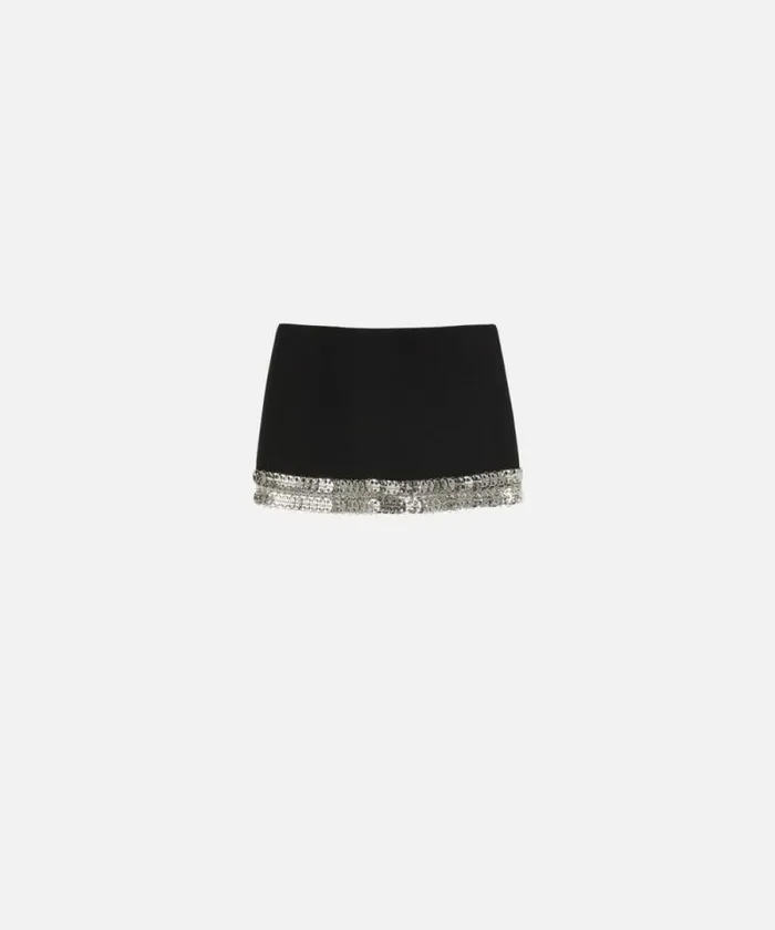 Women Skirts Pinko Crepe Mini Skirt With Metallic Embroidery At The Bottom Limo Black Women Skirts Pinko Crepe Mini Skirt With Metallic Embroidery At The Bottom Limo Black