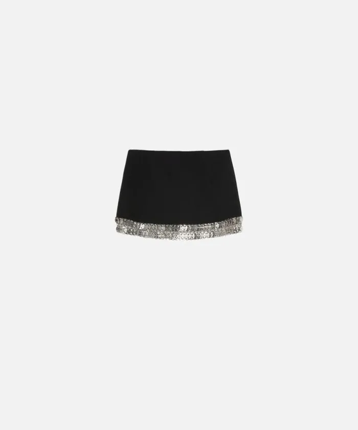 Women Skirts Pinko Crepe Mini Skirt With Metallic Embroidery At The Bottom Limo Black Women Skirts Pinko Crepe Mini Skirt With Metallic Embroidery At The Bottom Limo Black