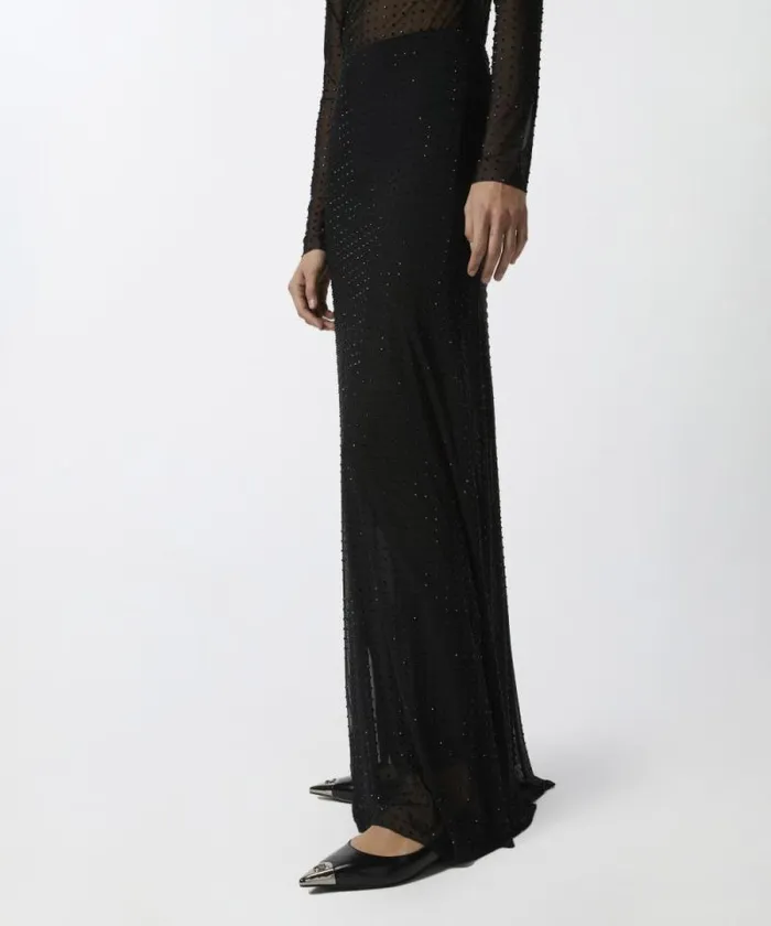 Women Skirts Pinko Fully Rhinestoned Long Tulle Skirt Limo Black Women Skirts Pinko Fully Rhinestoned Long Tulle Skirt Limo Black
