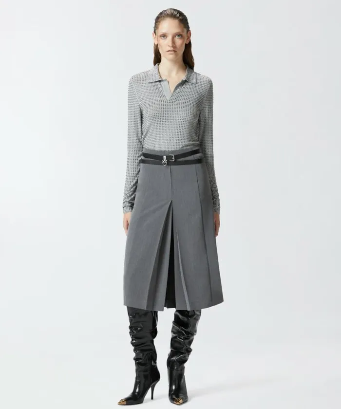 Women Skirts Pinko Tailored Midi Skirt With Slit And Pleating Excalibur Grey