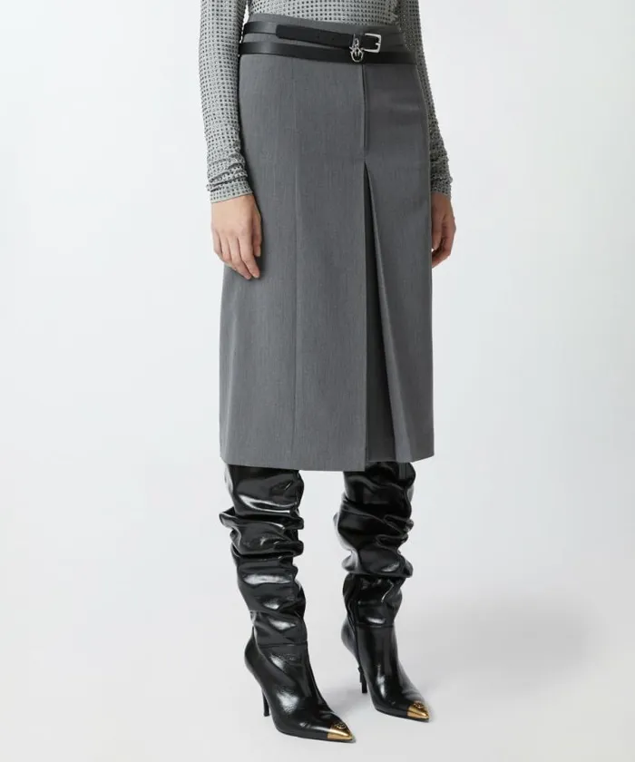 Women Skirts Pinko Tailored Midi Skirt With Slit And Pleating Excalibur Grey Women Skirts Pinko Tailored Midi Skirt With Slit And Pleating Excalibur Grey