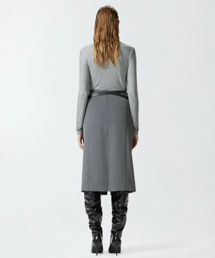 Women Skirts Pinko Tailored Midi Skirt With Slit And Pleating Excalibur Grey Women Skirts Pinko Tailored Midi Skirt With Slit And Pleating Excalibur Grey