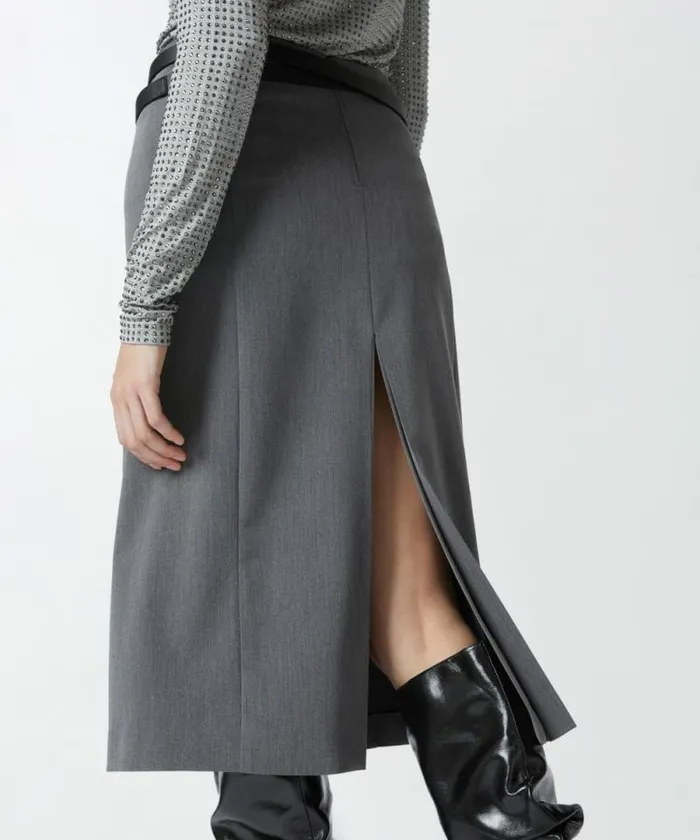Women Skirts Pinko Tailored Midi Skirt With Slit And Pleating Excalibur Grey Women Skirts Pinko Tailored Midi Skirt With Slit And Pleating Excalibur Grey