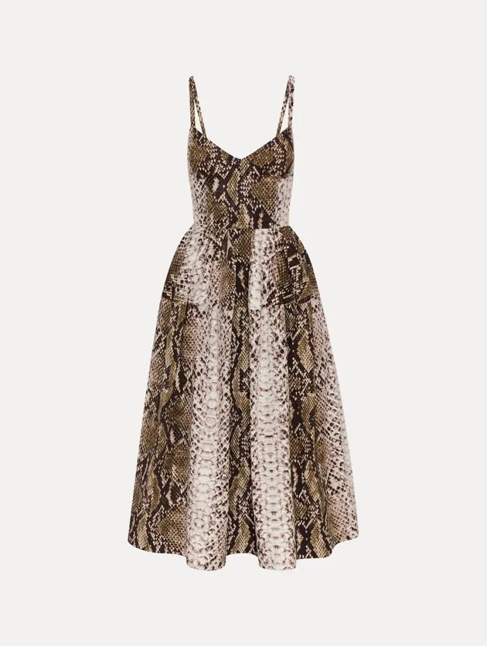 Women Snake Cotton Poplin Dress Olive Oscar De La Renta Dresses